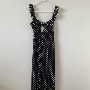 Caution to the Wind black polka dot ruffle strap jumpsuit NWT